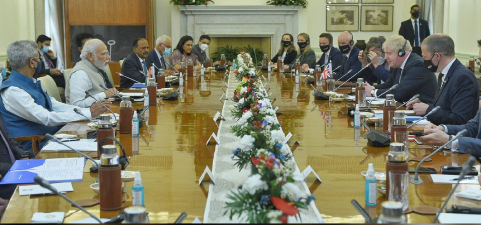  Prime Minister Shri Narendra Modi and Prime Minister of United Kingdom, Rt. Hon'ble Boris Johnson MP led India-UK delegation level talks